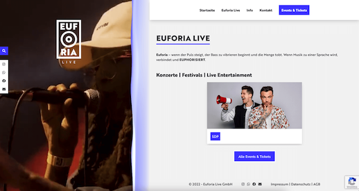 Screenshot der Website Euforia