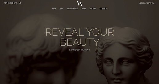 Screenshot der Website YY Aesthetics